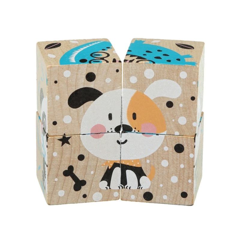 Дървени кубчета Cubika, Животни, 4 кубчета, 6 пъзела